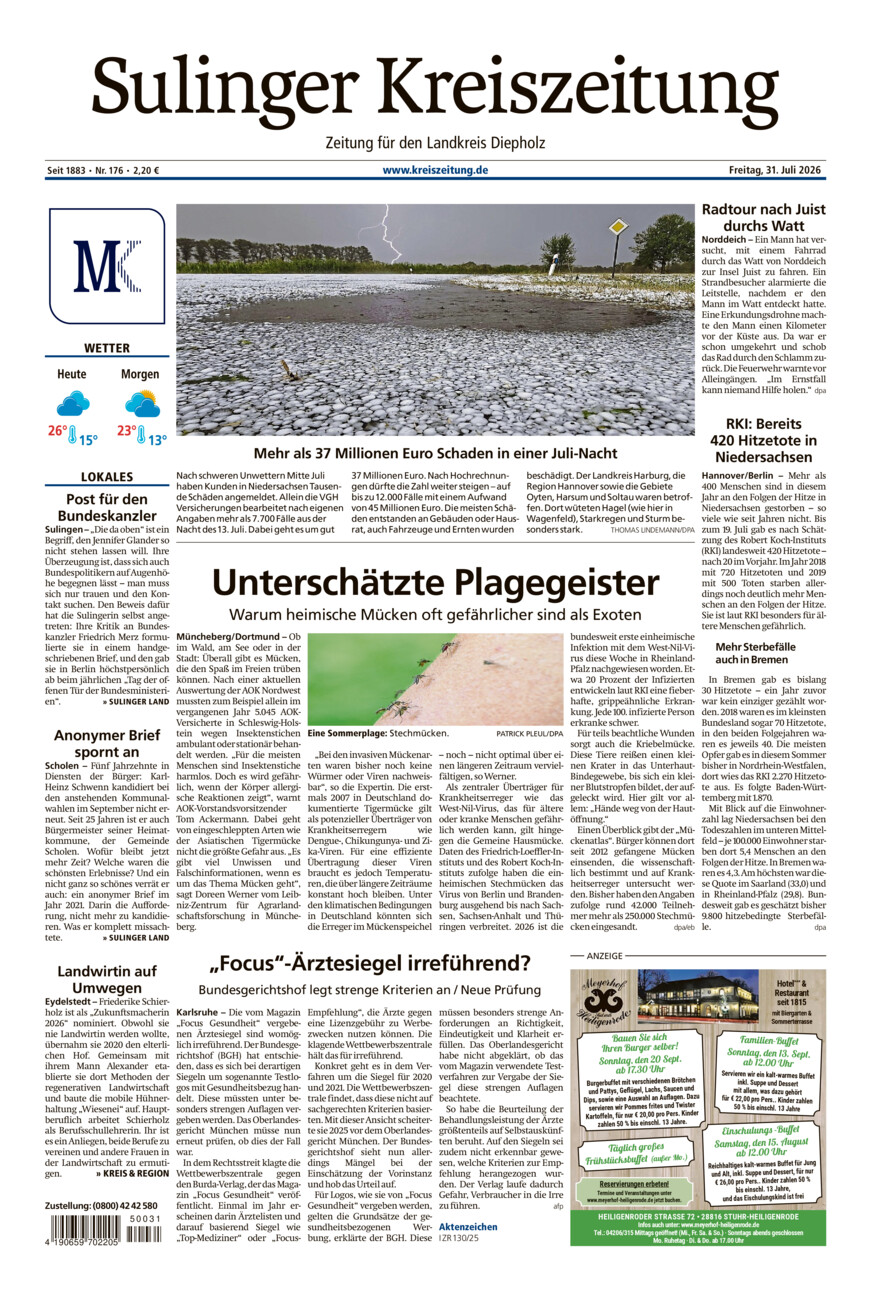 Sulinger Kreiszeitung vom Freitag, 31.07.2026