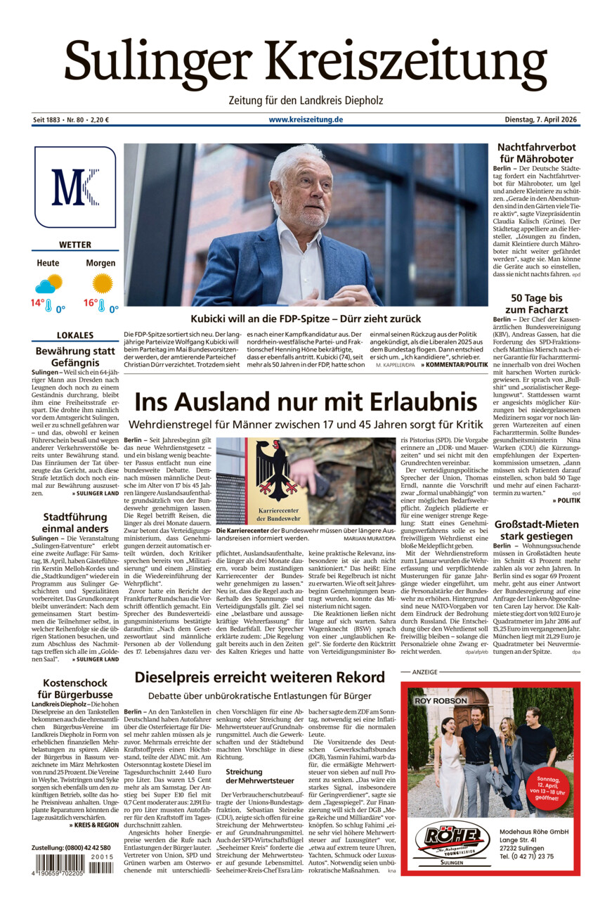 Sulinger Kreiszeitung vom Dienstag, 07.04.2026