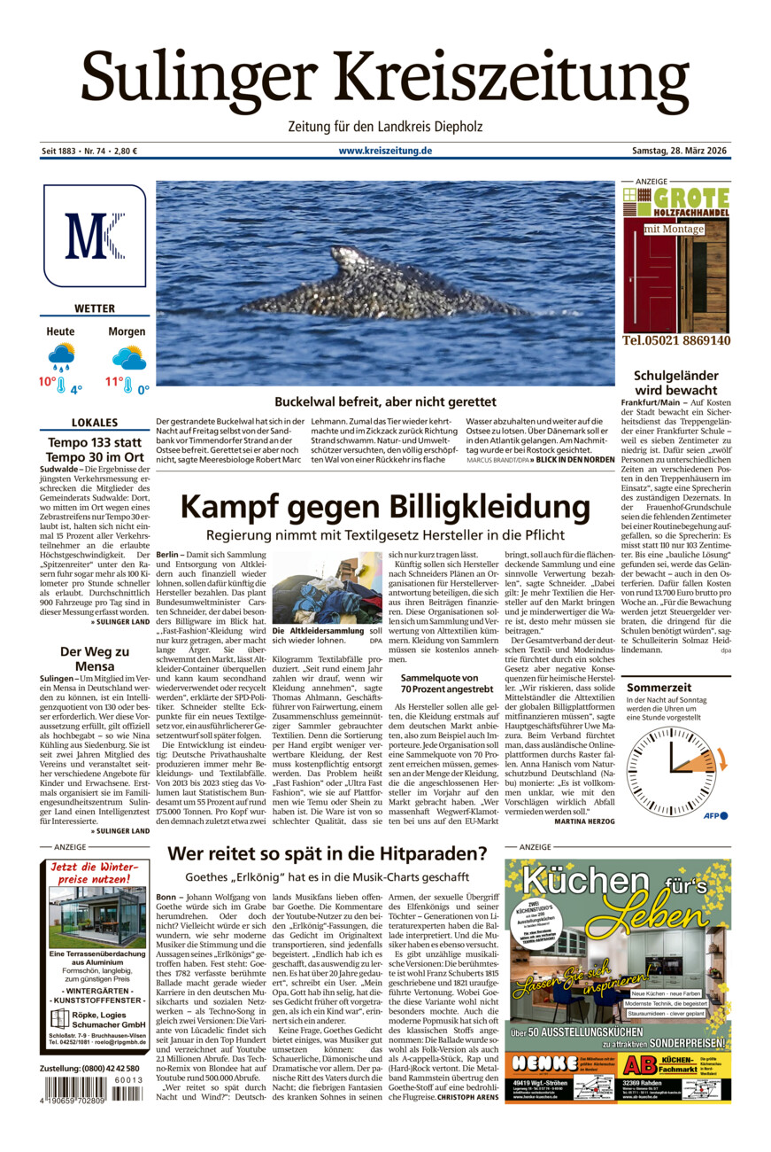 Sulinger Kreiszeitung vom Samstag, 28.03.2026