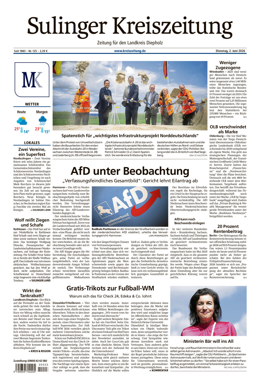 Sulinger Kreiszeitung vom Dienstag, 02.06.2026