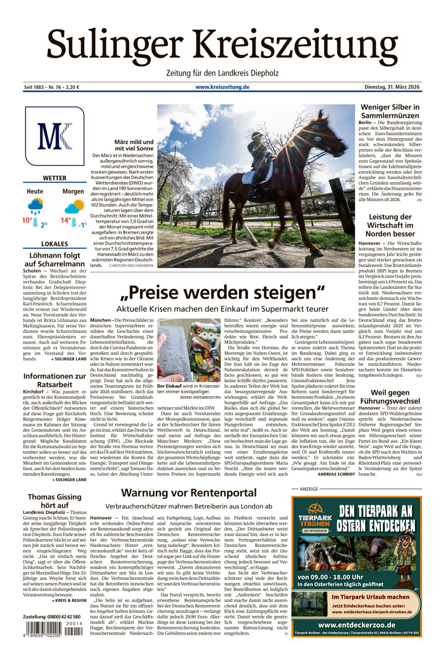 Sulinger Kreiszeitung vom Dienstag, 31.03.2026
