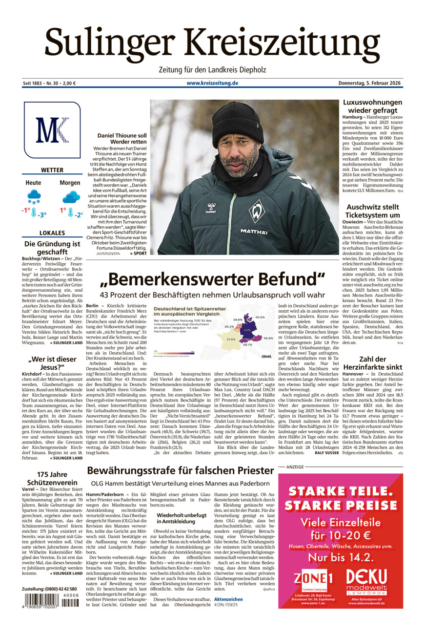 Sulinger Kreiszeitung vom Donnerstag, 05.02.2026