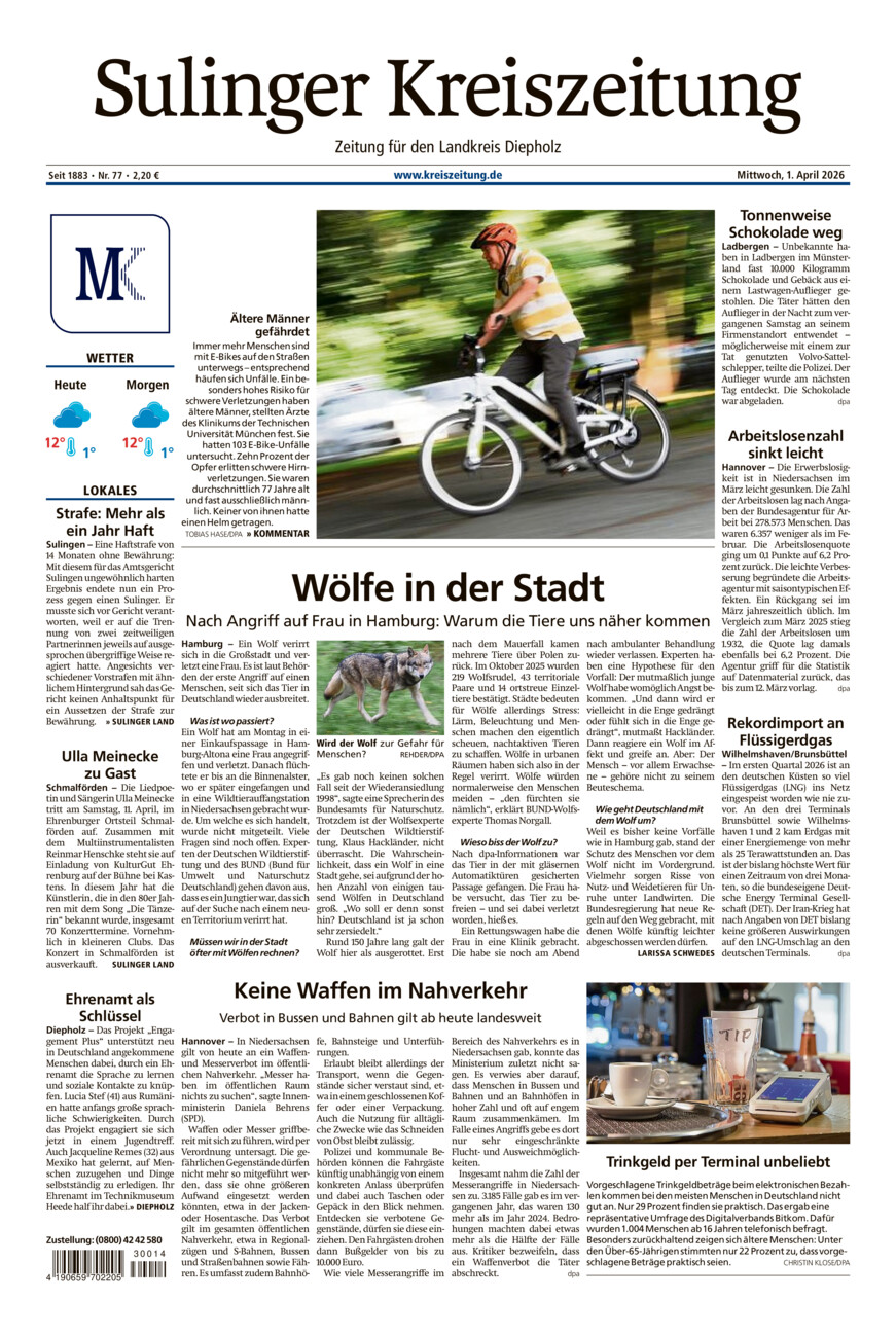 Sulinger Kreiszeitung vom Mittwoch, 01.04.2026