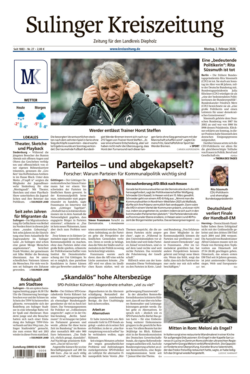 Sulinger Kreiszeitung vom Montag, 02.02.2026