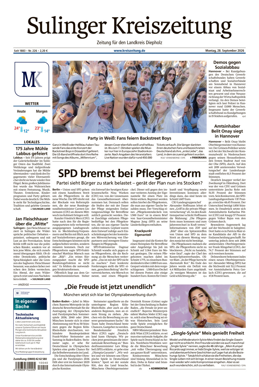 Sulinger Kreiszeitung vom Montag, 28.09.2026