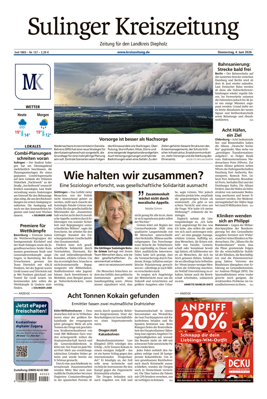 Sulinger Kreiszeitung vom Donnerstag, 04.06.2026
