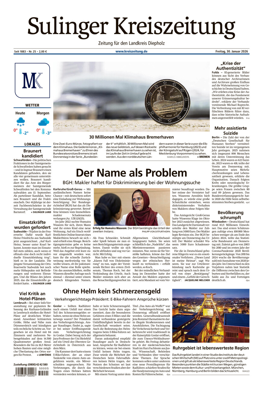 Sulinger Kreiszeitung vom Freitag, 30.01.2026