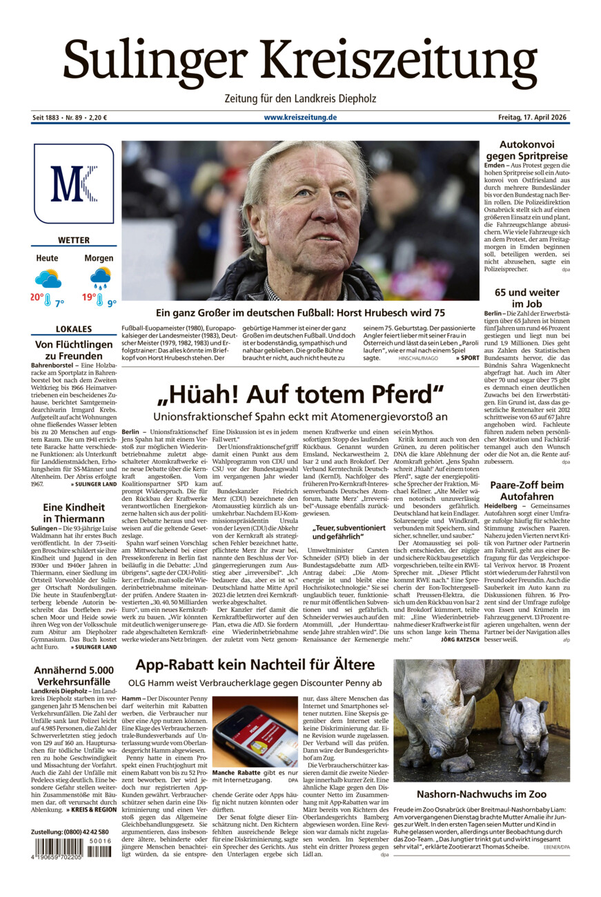 Sulinger Kreiszeitung vom Freitag, 17.04.2026