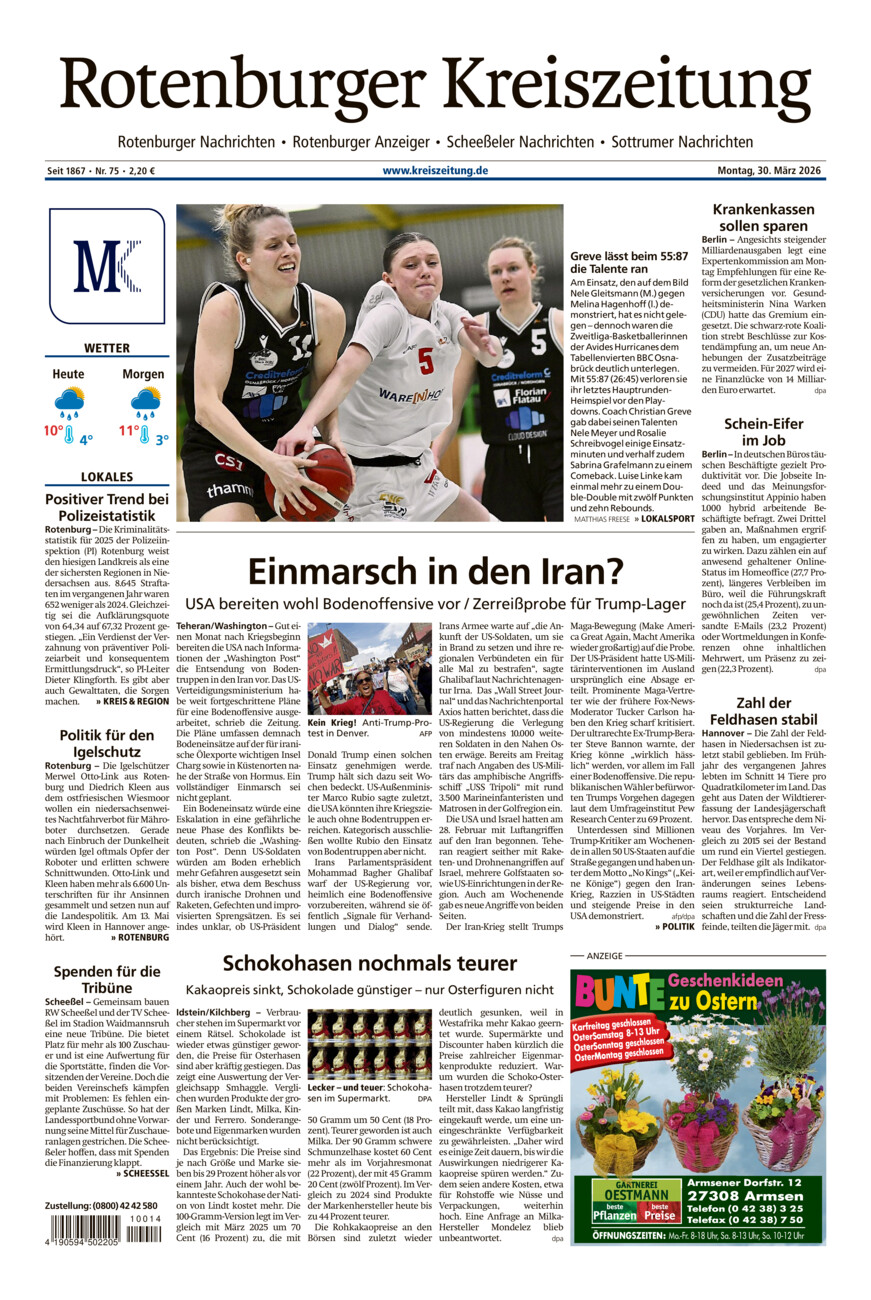 Rotenburger Kreiszeitung/Visselhöveder Nachrichten vom Montag, 30.03.2026