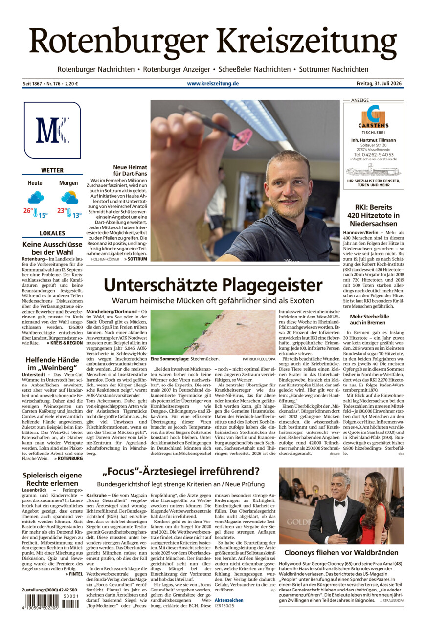 Rotenburger Kreiszeitung/Visselhöveder Nachrichten vom Freitag, 31.07.2026