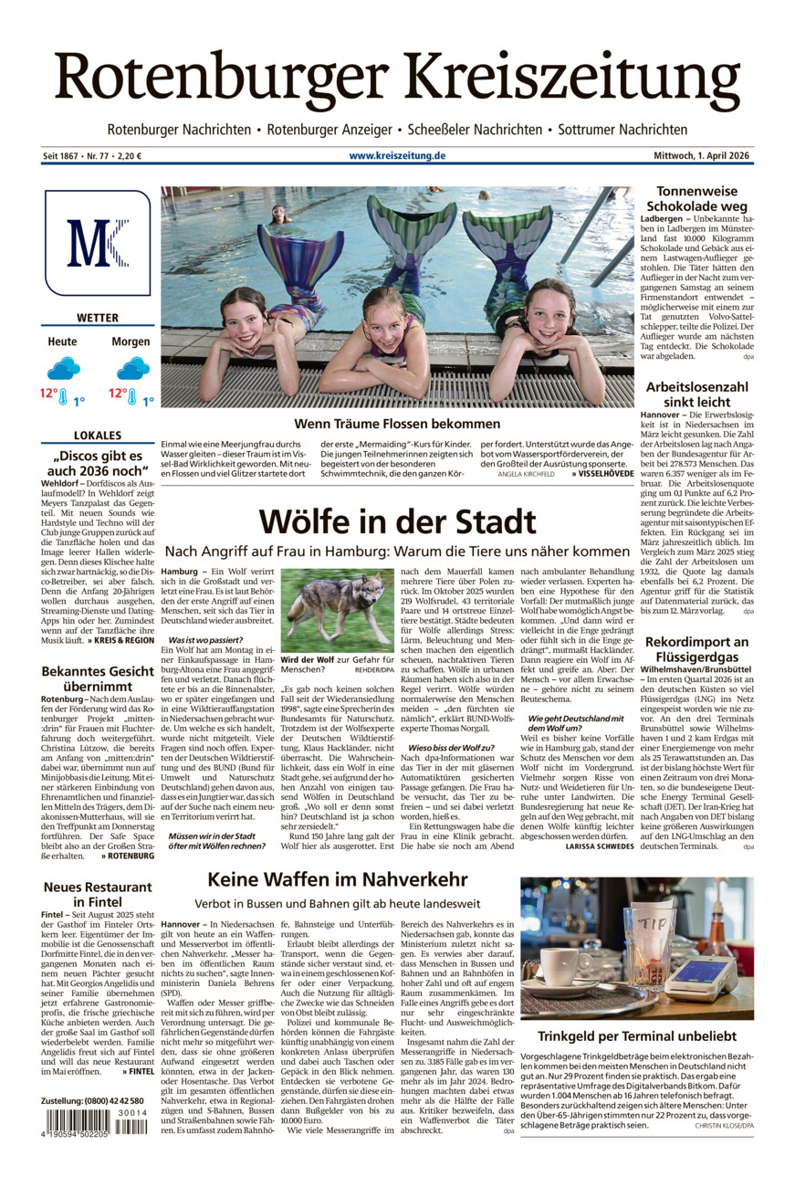 Rotenburger Kreiszeitung/Visselhöveder Nachrichten vom Mittwoch, 01.04.2026