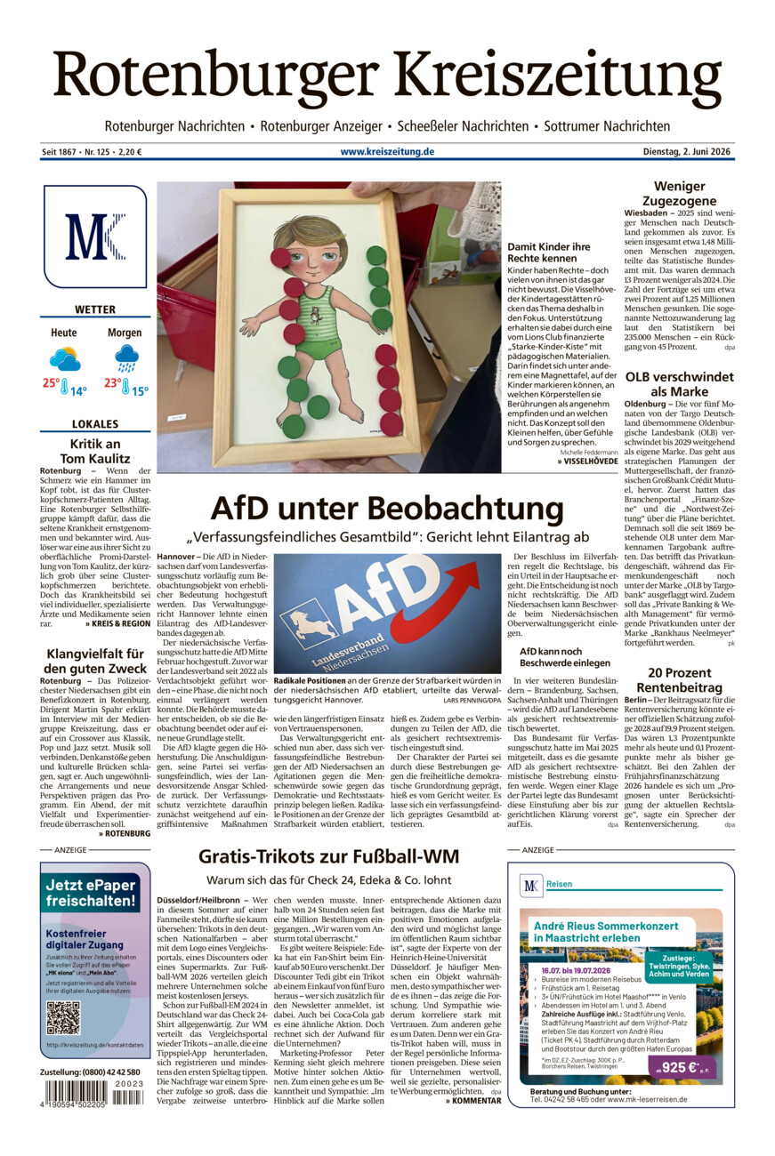 Rotenburger Kreiszeitung/Visselhöveder Nachrichten vom Dienstag, 02.06.2026