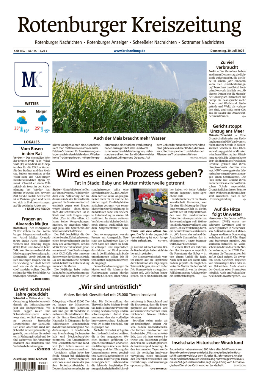 Rotenburger Kreiszeitung/Visselhöveder Nachrichten vom Donnerstag, 30.07.2026