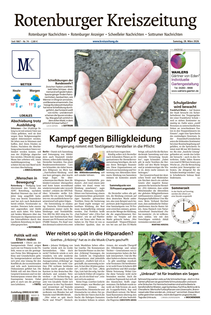 Rotenburger Kreiszeitung/Visselhöveder Nachrichten vom Samstag, 28.03.2026