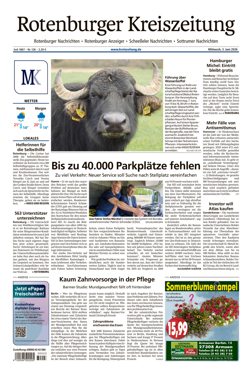 Rotenburger Kreiszeitung/Visselhöveder Nachrichten vom Mittwoch, 03.06.2026