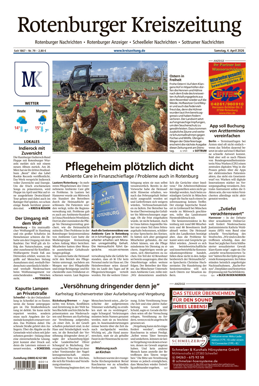 Rotenburger Kreiszeitung/Visselhöveder Nachrichten vom Samstag, 04.04.2026