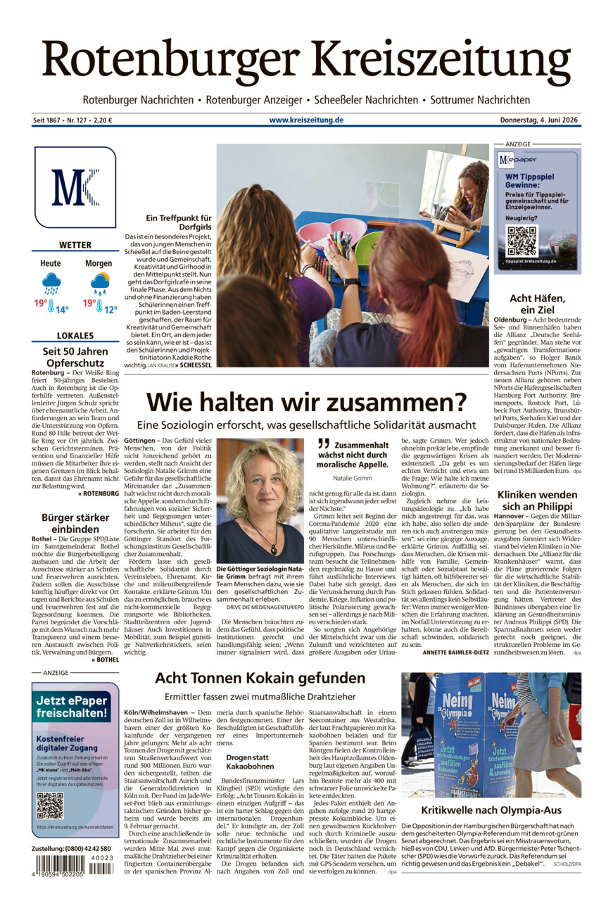 Rotenburger Kreiszeitung/Visselhöveder Nachrichten vom Donnerstag, 04.06.2026