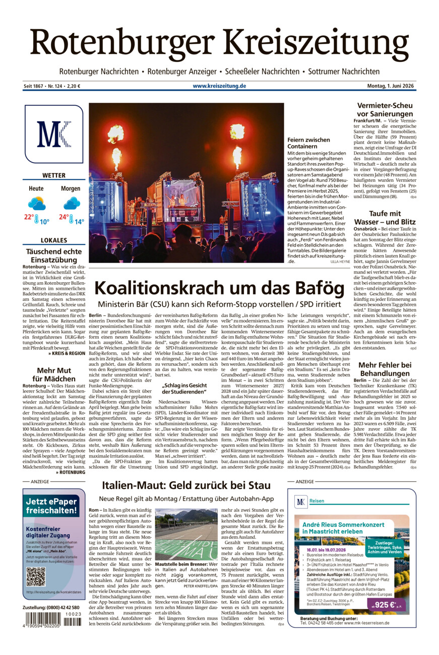 Rotenburger Kreiszeitung/Visselhöveder Nachrichten vom Montag, 01.06.2026