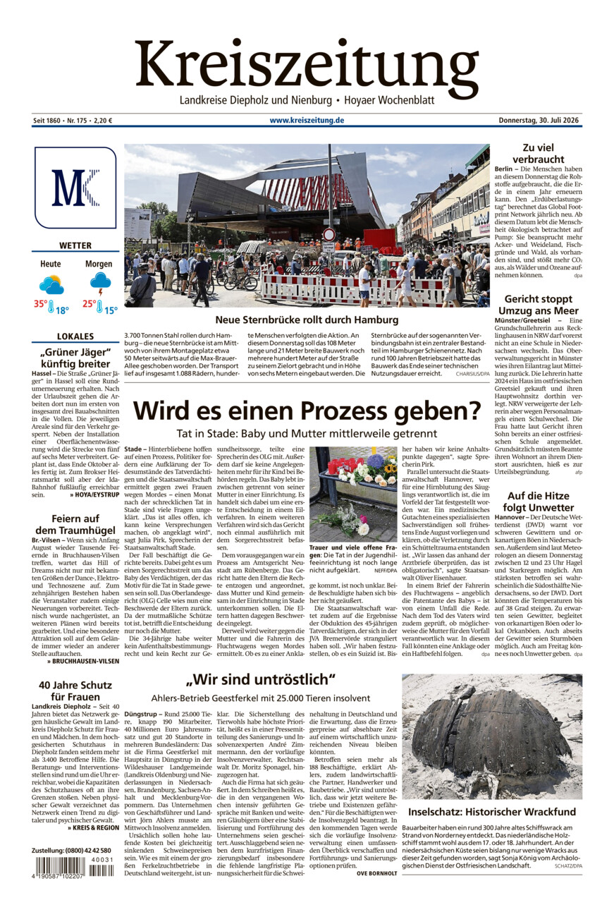 Kreiszeitung Bruchh.-Vilsen/Hoya vom Donnerstag, 30.07.2026