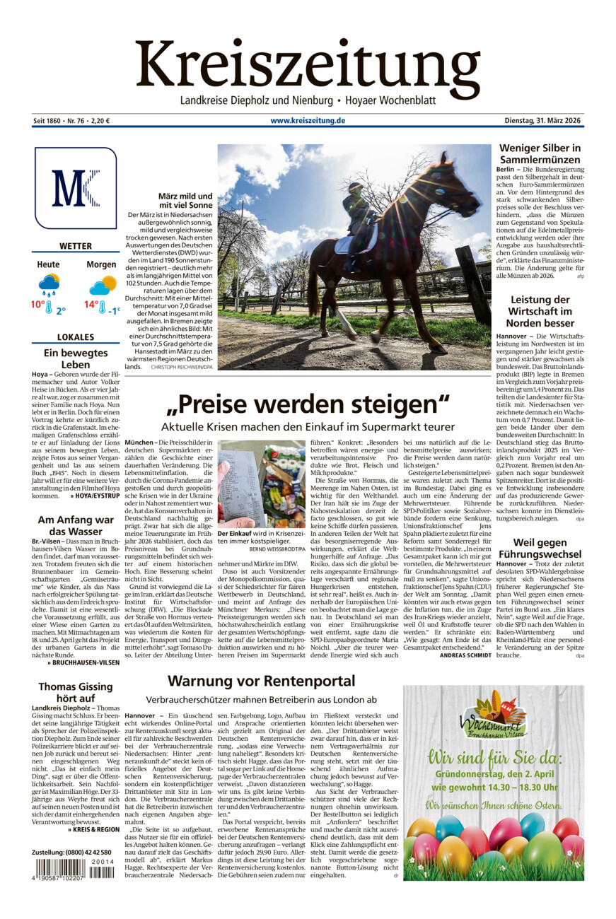 Kreiszeitung Bruchh.-Vilsen/Hoya vom Dienstag, 31.03.2026