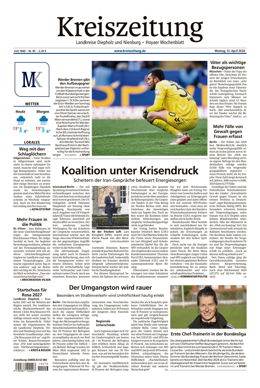Kreiszeitung Bruchh.-Vilsen/Hoya vom Montag, 13.04.2026