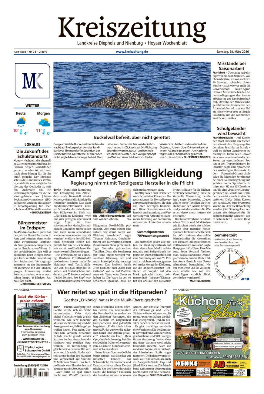 Kreiszeitung Bruchh.-Vilsen/Hoya vom Samstag, 28.03.2026