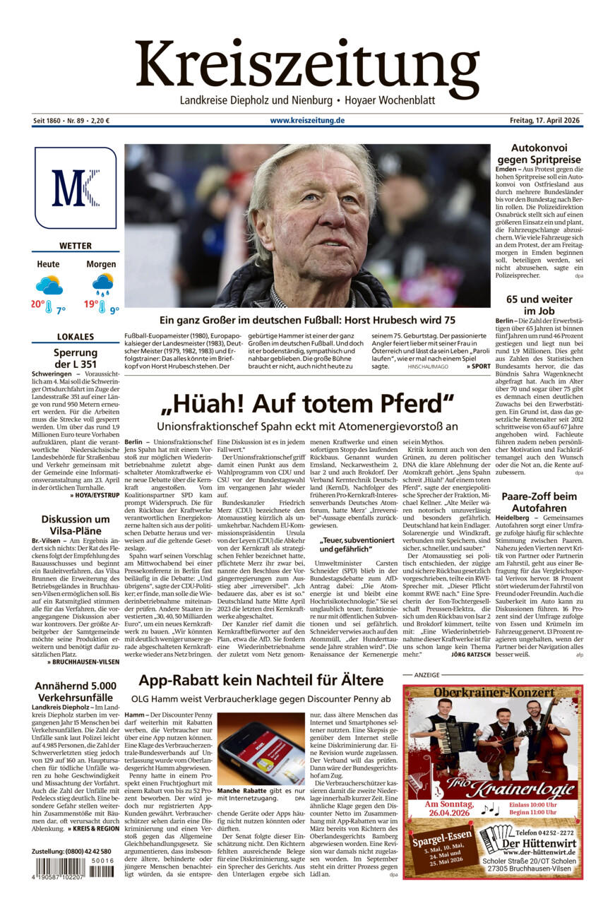 Kreiszeitung Bruchh.-Vilsen/Hoya vom Freitag, 17.04.2026