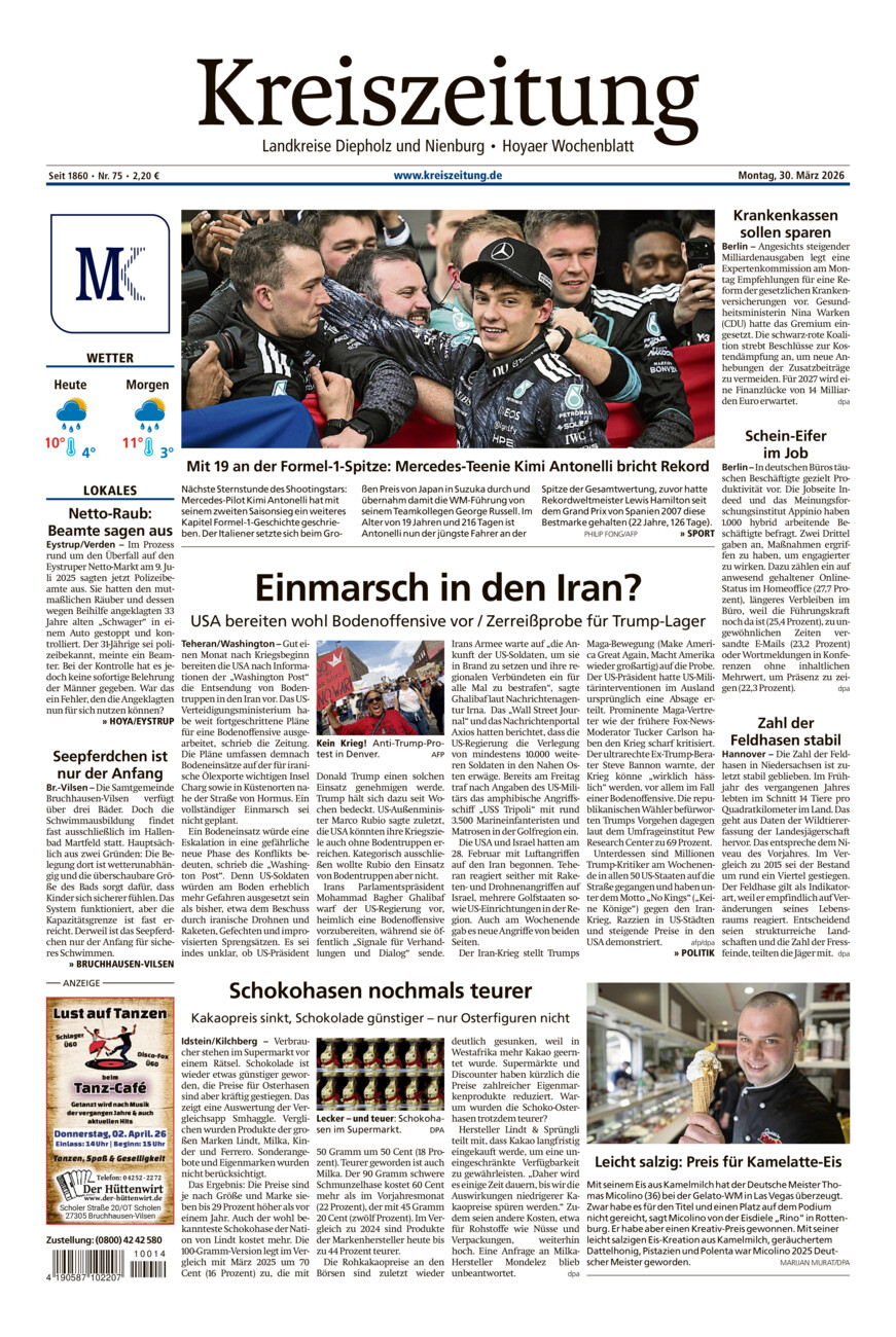 Kreiszeitung Bruchh.-Vilsen/Hoya vom Montag, 30.03.2026