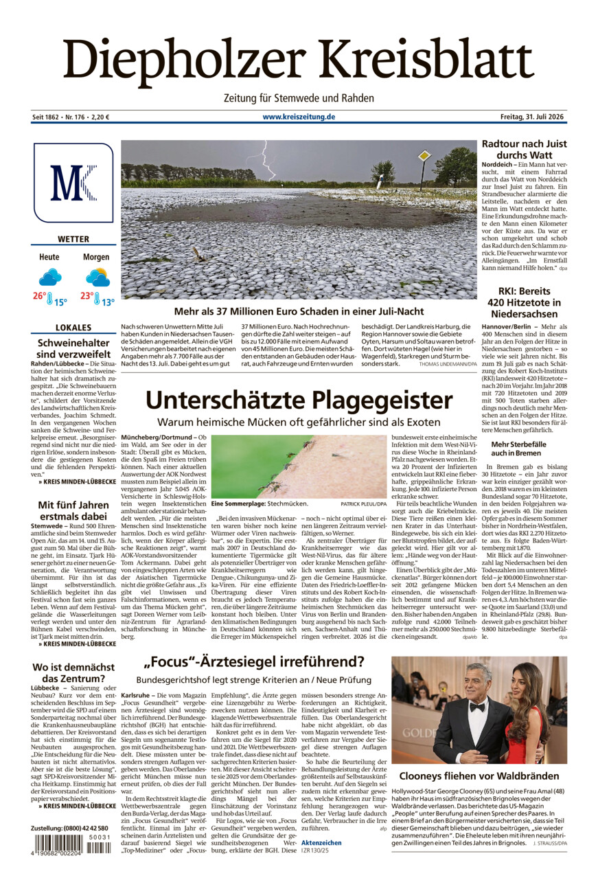 Diepholzer Kreisblatt Stemwede/Rahden vom Freitag, 31.07.2026