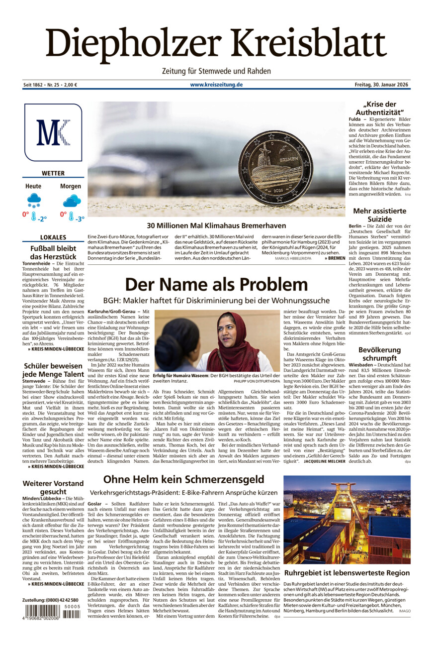 Diepholzer Kreisblatt Stemwede/Rahden vom Freitag, 30.01.2026