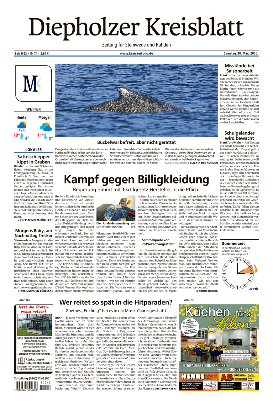 Diepholzer Kreisblatt Stemwede/Rahden vom Samstag, 28.03.2026