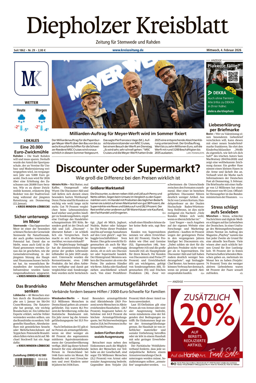Diepholzer Kreisblatt Stemwede/Rahden vom Mittwoch, 04.02.2026