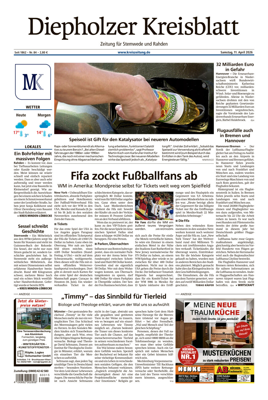 Diepholzer Kreisblatt Stemwede/Rahden vom Samstag, 11.04.2026