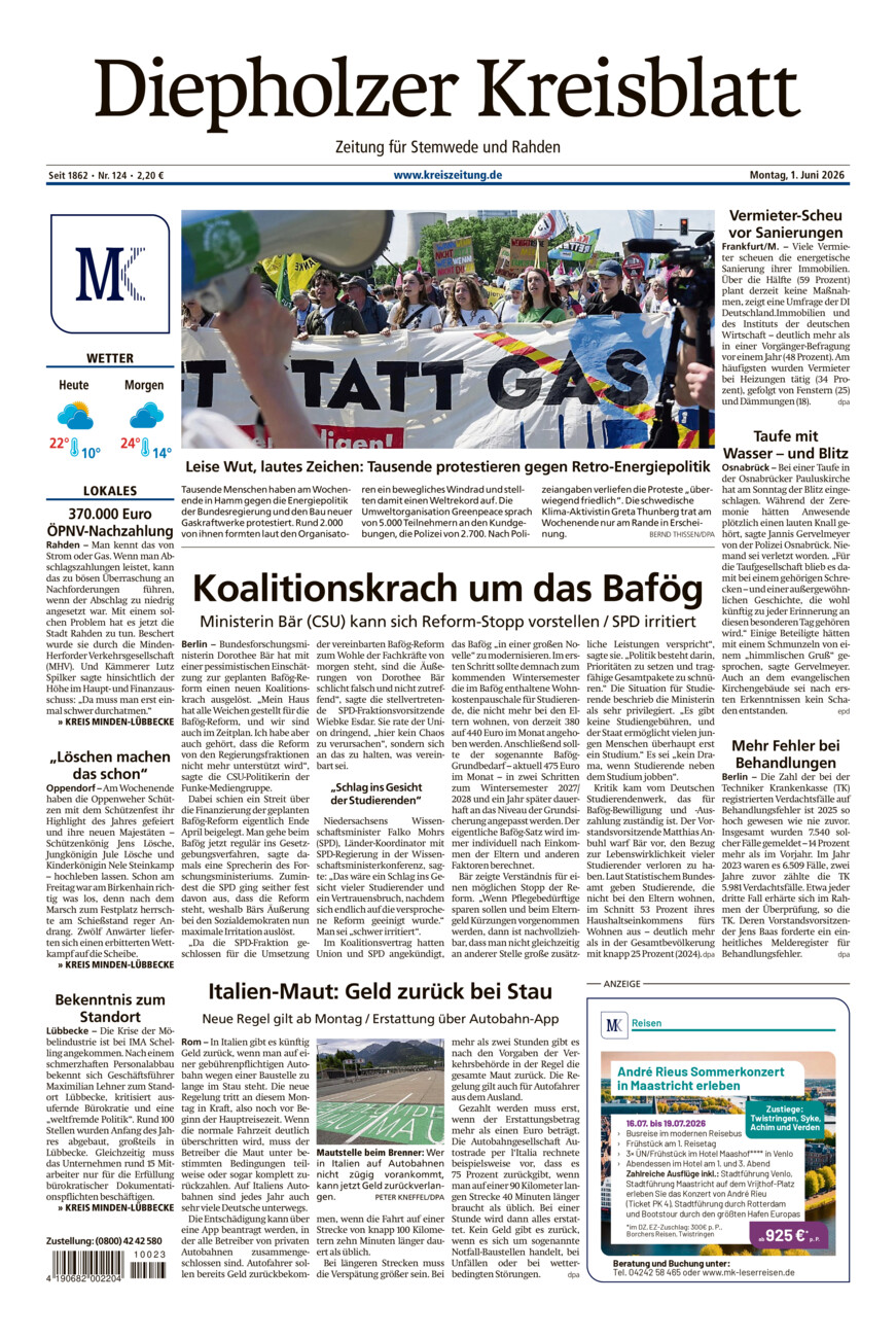 Diepholzer Kreisblatt Stemwede/Rahden vom Montag, 01.06.2026