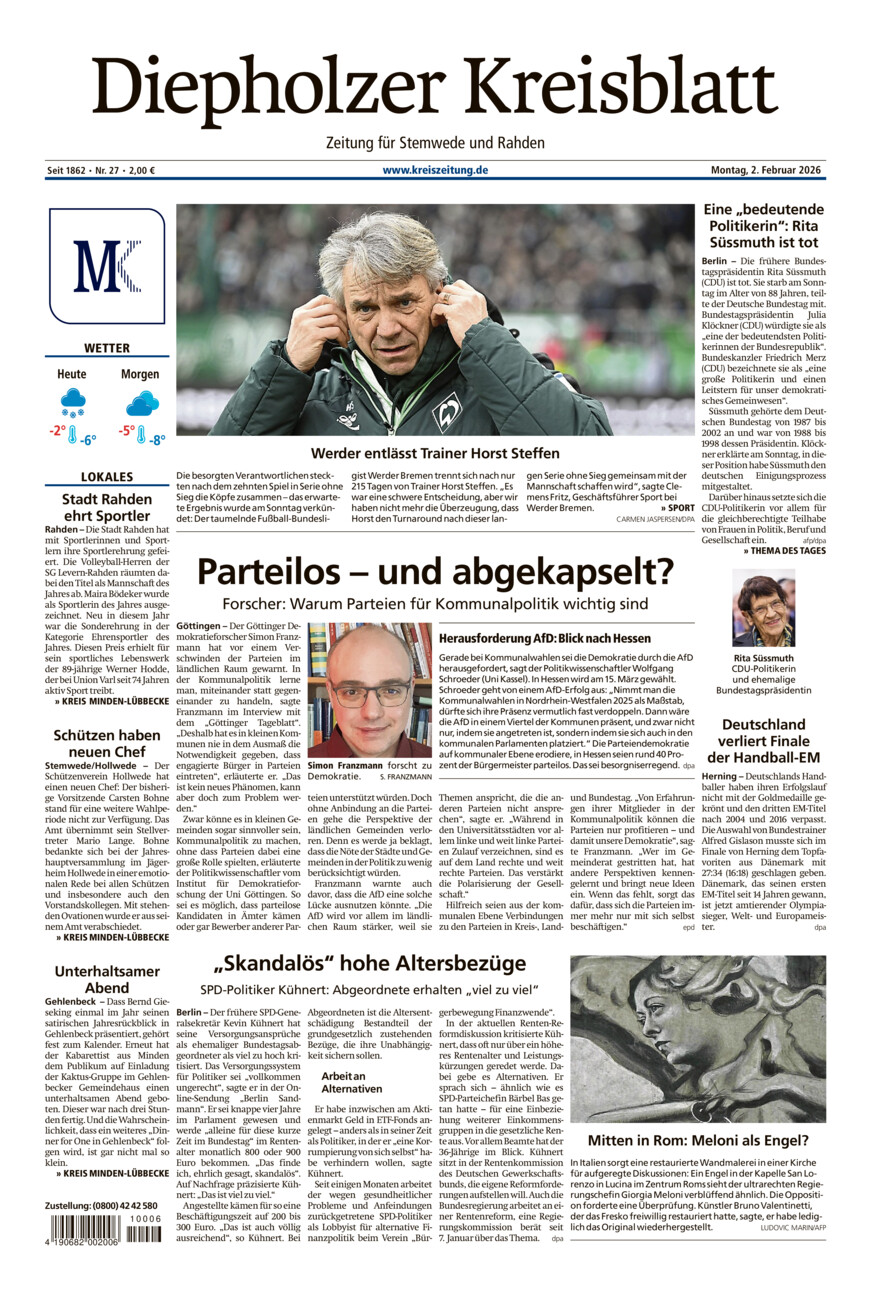 Diepholzer Kreisblatt Stemwede/Rahden vom Montag, 02.02.2026