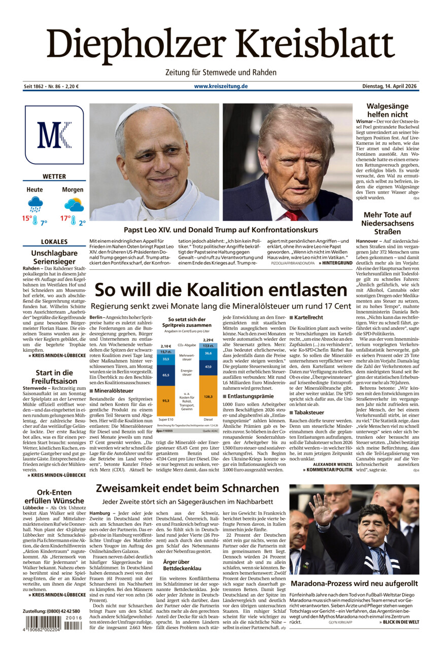Diepholzer Kreisblatt Stemwede/Rahden vom Dienstag, 14.04.2026