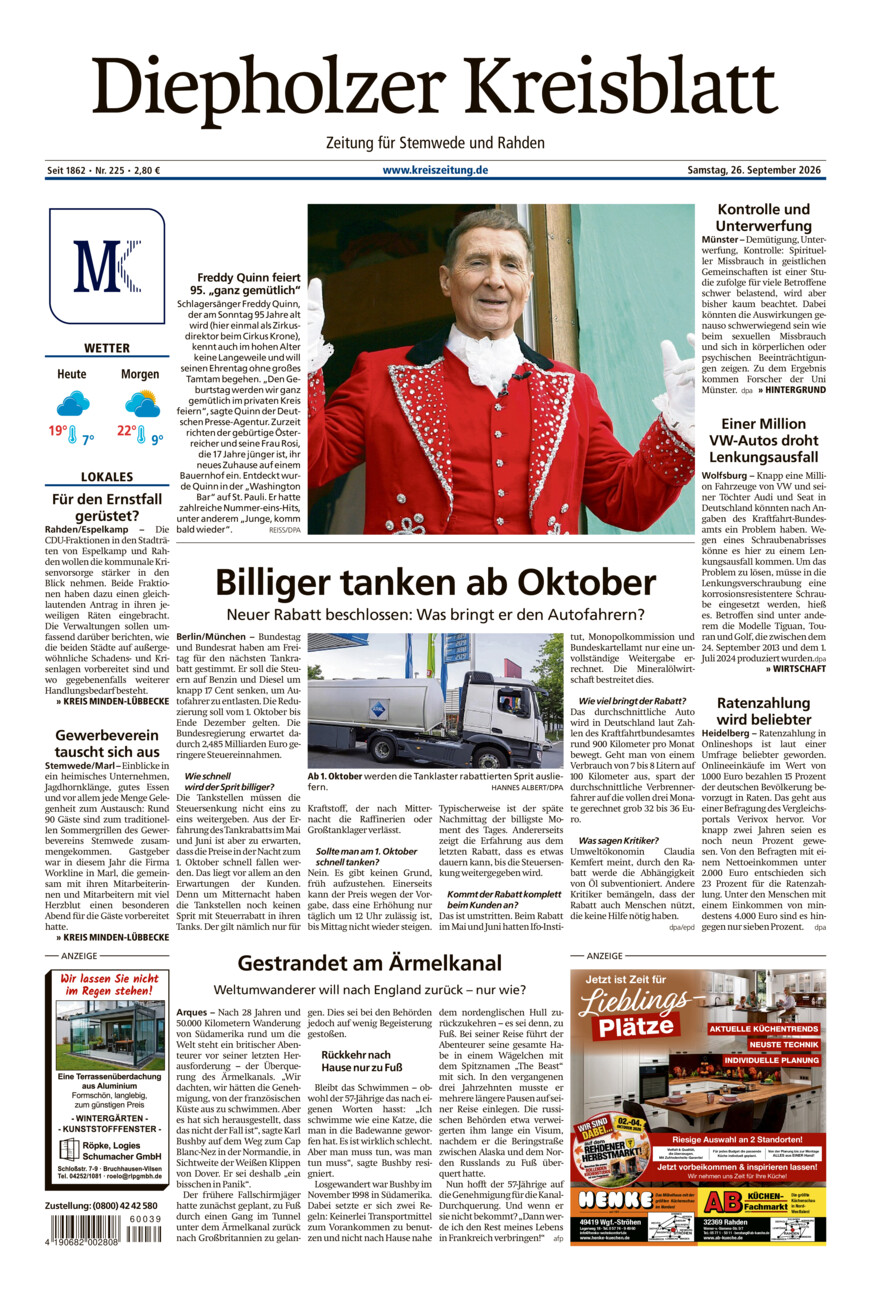 Diepholzer Kreisblatt Stemwede/Rahden vom Samstag, 26.09.2026