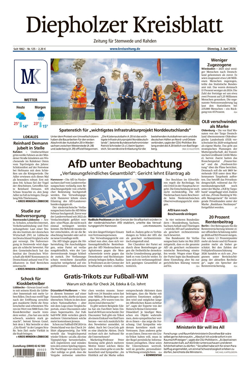 Diepholzer Kreisblatt Stemwede/Rahden vom Dienstag, 02.06.2026