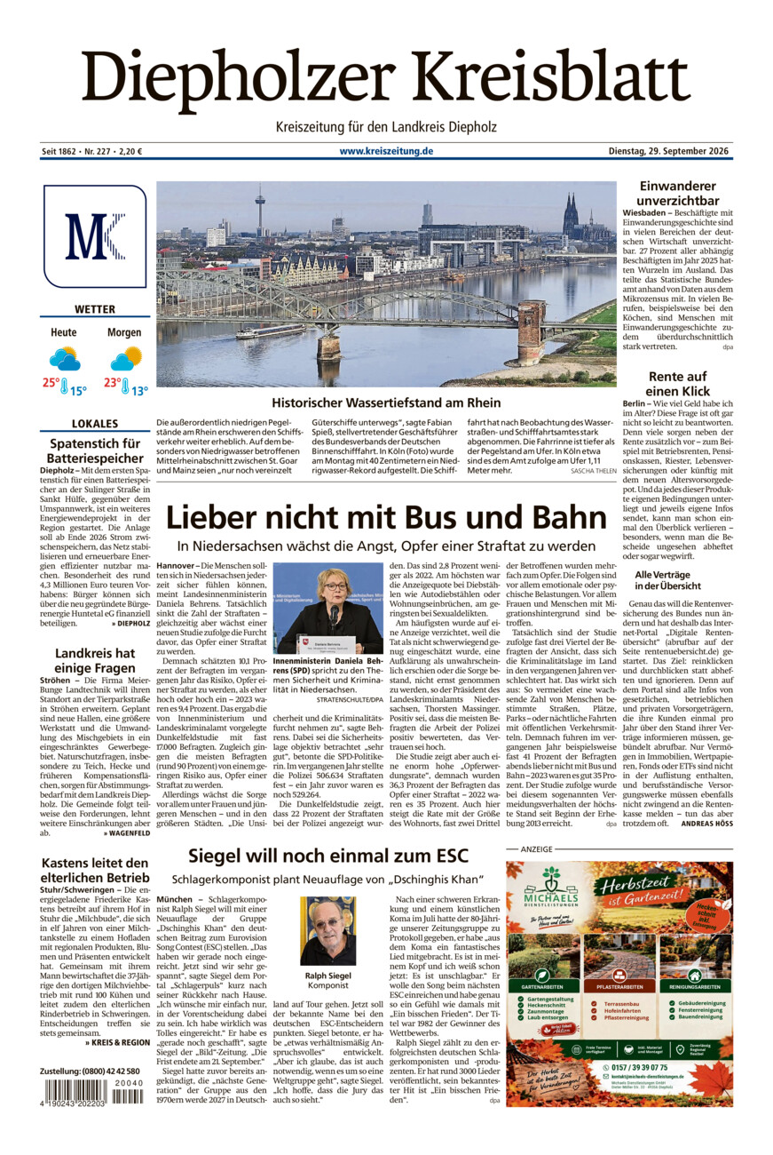 Diepholzer Kreisblatt vom Dienstag, 29.09.2026