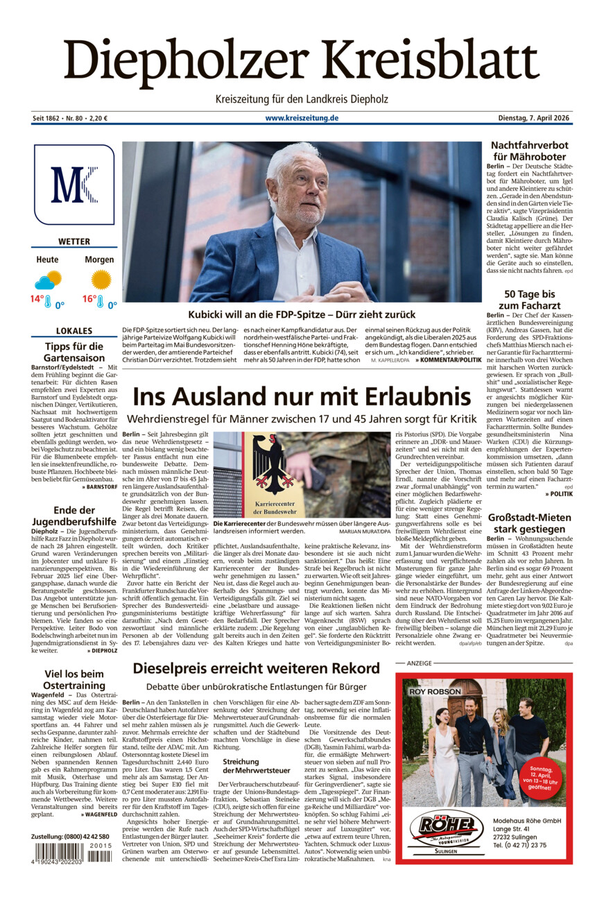 Diepholzer Kreisblatt vom Dienstag, 07.04.2026