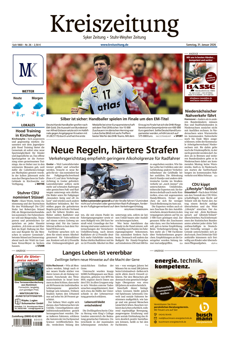 Kreiszeitung Syke/Weyhe/Stuhr vom Samstag, 31.01.2026