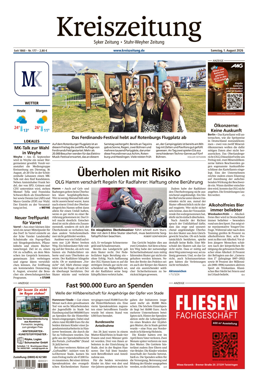 Kreiszeitung Syke/Weyhe/Stuhr vom Samstag, 01.08.2026