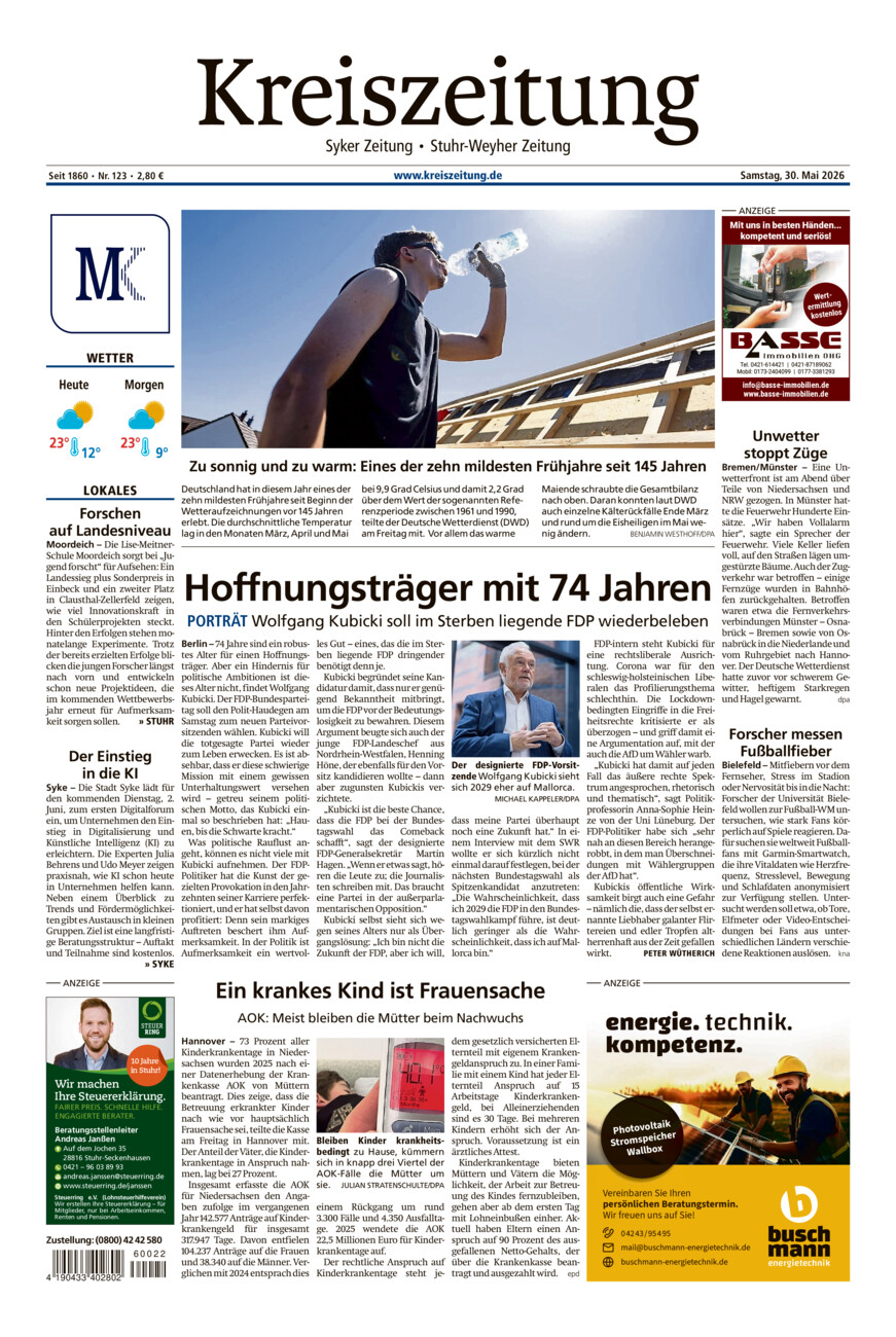 Kreiszeitung Syke/Weyhe/Stuhr vom Samstag, 30.05.2026