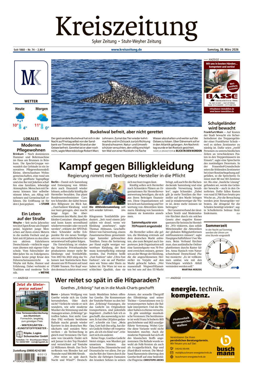 Kreiszeitung Syke/Weyhe/Stuhr vom Samstag, 28.03.2026