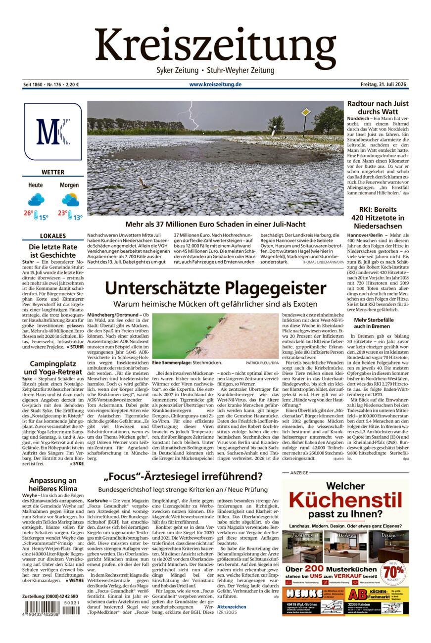 Kreiszeitung Syke/Weyhe/Stuhr vom Freitag, 31.07.2026