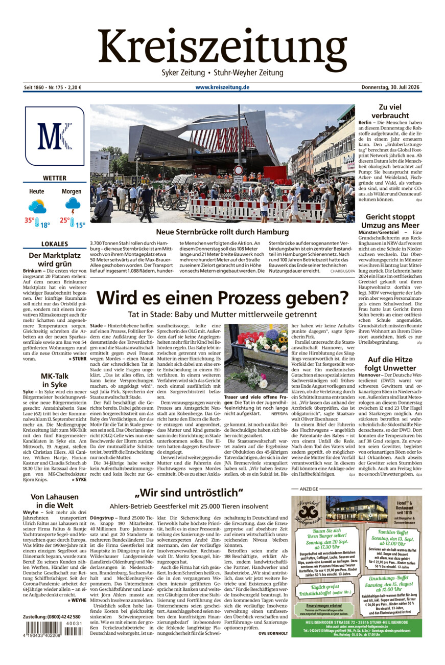 Kreiszeitung Syke/Weyhe/Stuhr vom Donnerstag, 30.07.2026
