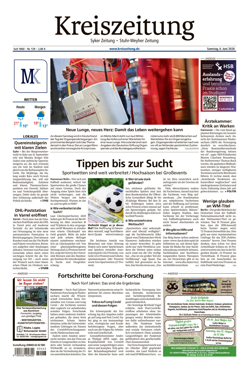 Kreiszeitung Syke/Weyhe/Stuhr vom Samstag, 06.06.2026