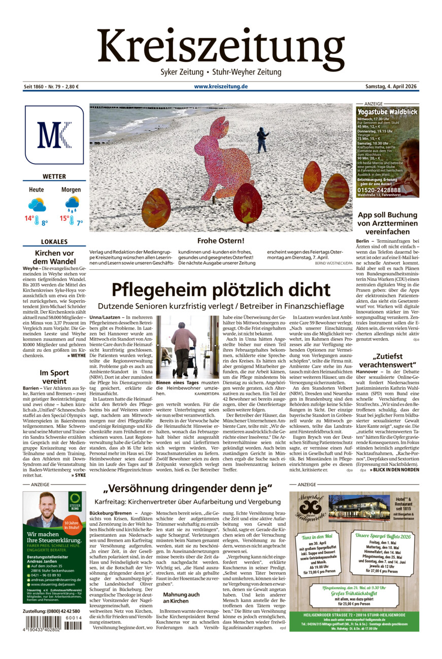 Kreiszeitung Syke/Weyhe/Stuhr vom Samstag, 04.04.2026