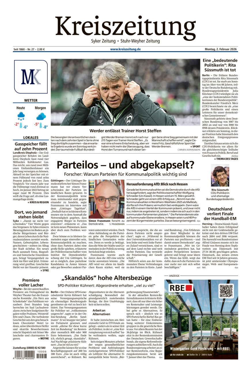 Kreiszeitung Syke/Weyhe/Stuhr vom Montag, 02.02.2026