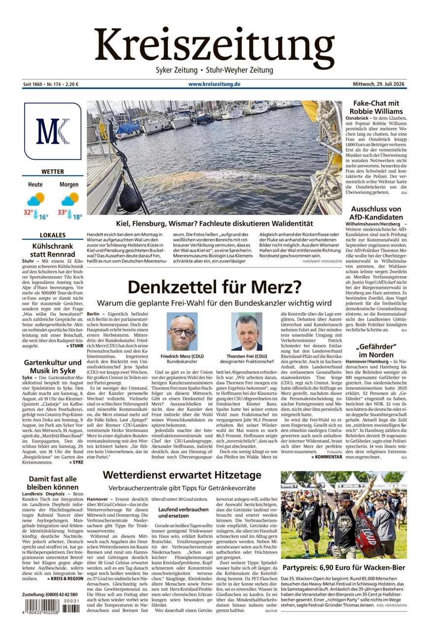 Kreiszeitung Syke/Weyhe/Stuhr vom Mittwoch, 29.07.2026